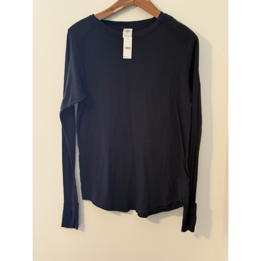 We The Free Women's Black Cotton Long‎ Sleeve Crew Neck T-Shirt XS Casual NWT